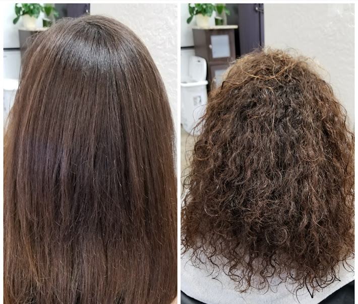 Before and after keratin smoothing treatment at Art Palis Hair Studio